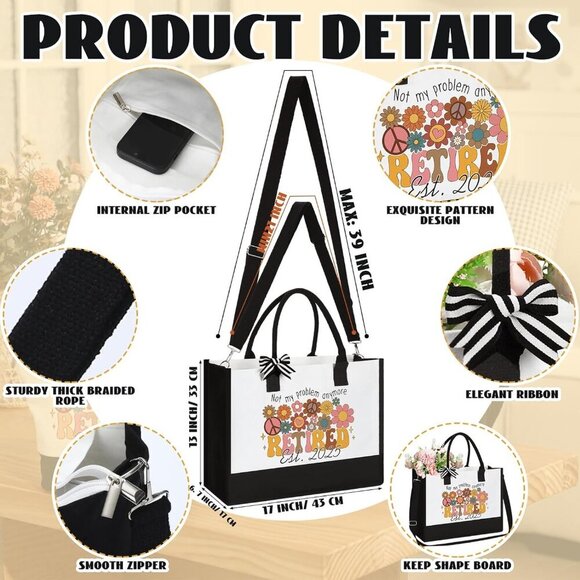 Canvas Retirement Tote Bag and Makeup Bag Set for Women Gift Tote - Picture 2 of 7